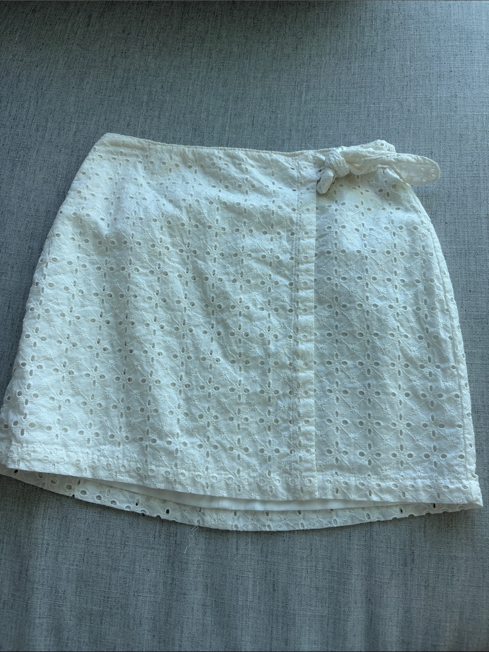 Express White Eyelet Wrap Mini Skirt